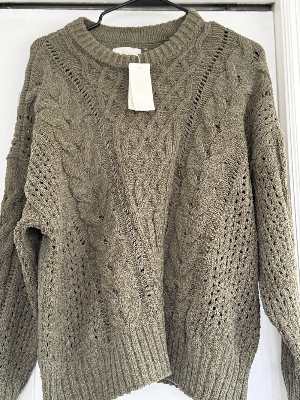 Abercrombie & Fitch Olive Cable Crew Neck Sweater